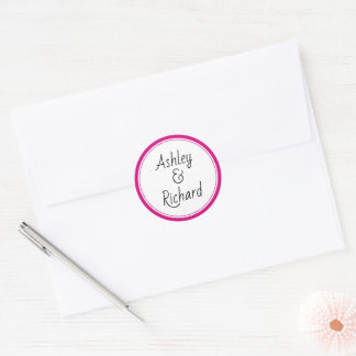 Simple and elegant names magenta pink wedding classic round sticker