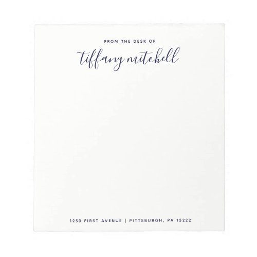 Simple and Elegant Navy and White  Typography Notepad
