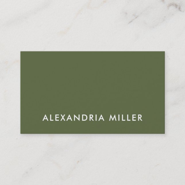 Simple and Elegant Olive Green Business Card (Front)