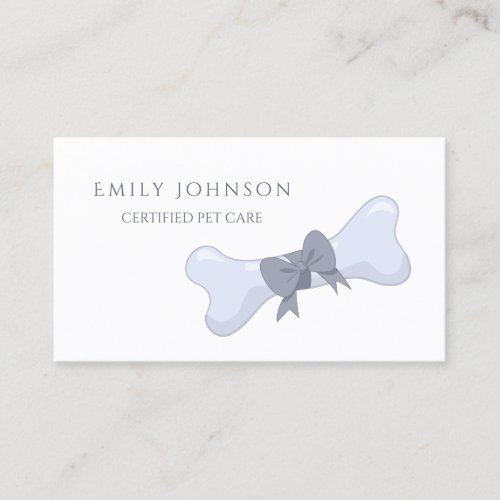 Simple and Elegant Pet Care Gray Bone and Bow Business Card