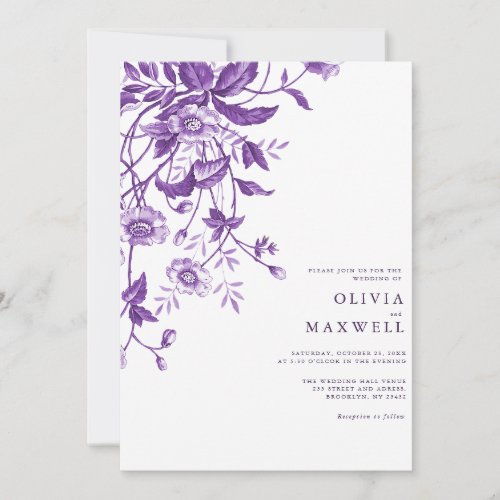 Simple And Elegant Purple Boho Floral Wedding  Invitation