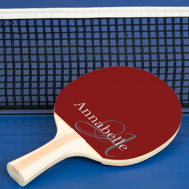 Simple and Elegant red monogram and name Ping Pong Paddle (Insitu)