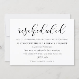Simple and elegant rescheduled wedding date card
