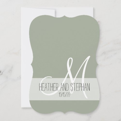 Simple and Elegant Sage Green Black White Monogram Invitation