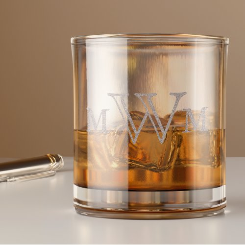 Simple and Elegant Three Initials Monogram Rocks Glass