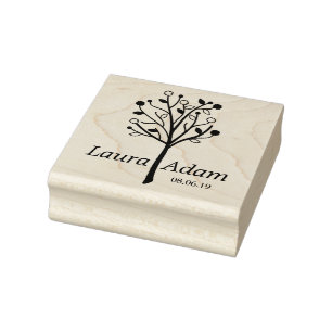Simple and Elegant Tree with Flowers and Leaves Rubber Stamp