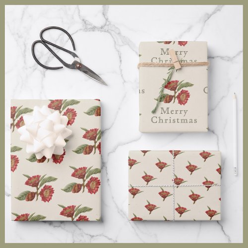 Simple and Elegant Vintage Holiday Floral   Wrapping Paper Sheets