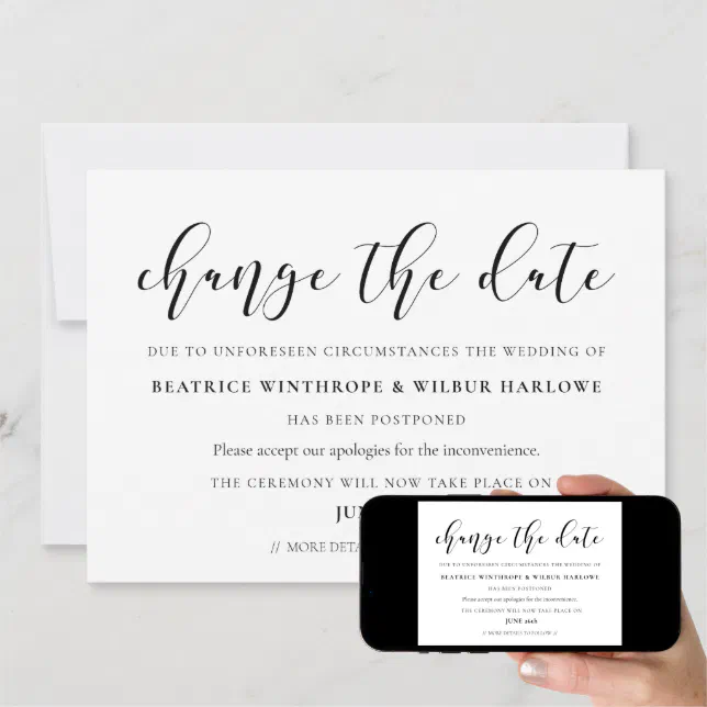 Simple and elegant Wedding Change the date card | Zazzle