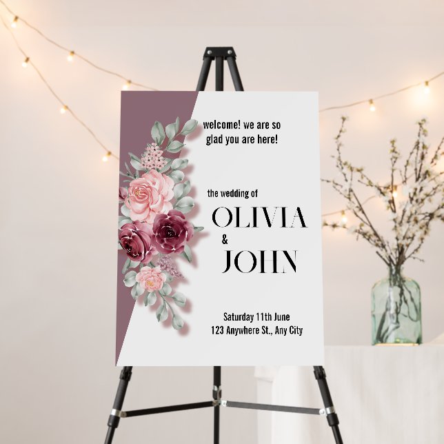 Simple and Elegant Wedding Foam Board in Dark Red  (In Situ (Stand))