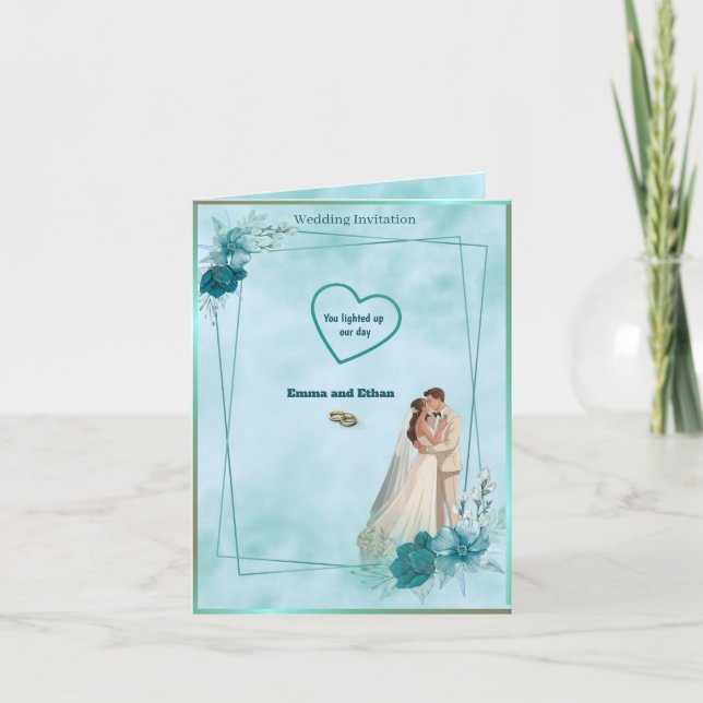 Simple and elegant wedding invitation in Sky Blue (Front)