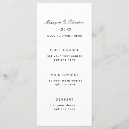 Simple and Elegant Wedding Menu Card