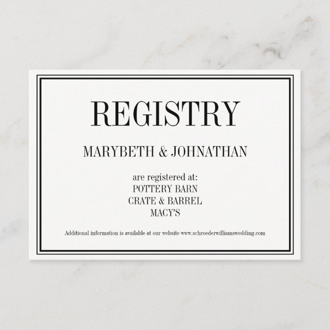 Simple and Elegant Wedding Registry Card (Front)