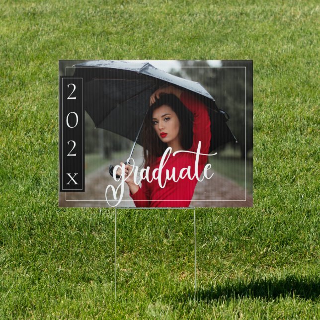 Simple and Elegant White Script Photo Graduation Sign (Insitu)