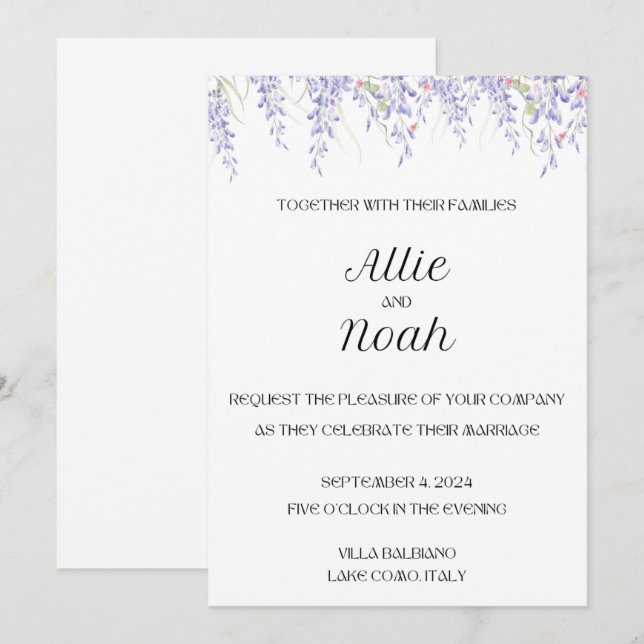 Simple and elegant white wedding invitation card (Front/Back)