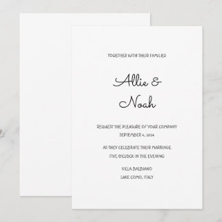 simple and elegant white wedding invitation card