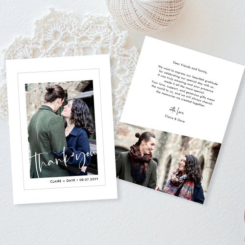 Simple and Elegant White Wedding Photo Thank You Card