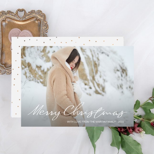 Simple and Festive Dots Merry Christmas One Photo Holiday Card (Creator Uploaded)