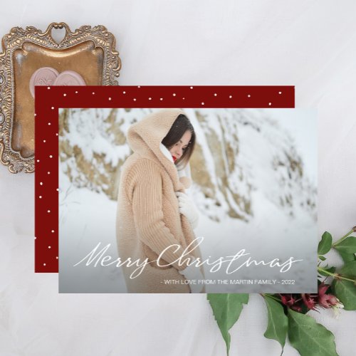 Simple and Festive Dots Merry Christmas Photo Red Holiday Card