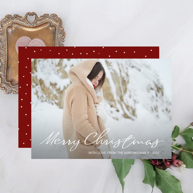 Simple and Festive Dots Merry Christmas Photo Red Holiday Card (Creator Uploaded)