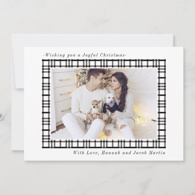 Simple and Festive Rustic Plaid Photo Christmas Holiday Card (Front)