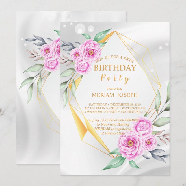 Simple and fresh colorful flowers  Birthday Invitation (Front/Back)