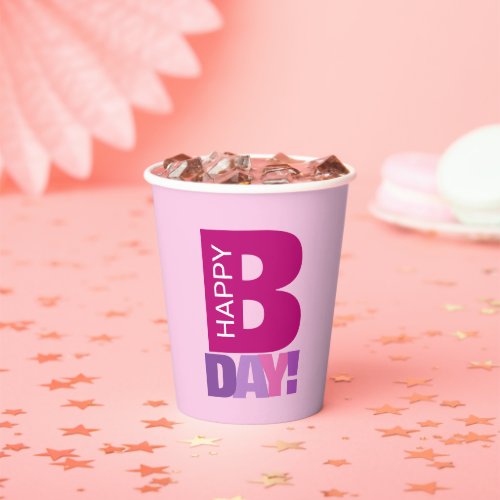 Simple and Fun Pink Happy Bday Paper Cups