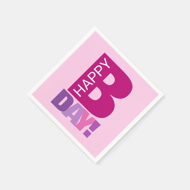 Simple and Fun Pink Happy Bday Paper Napkins (Corner)