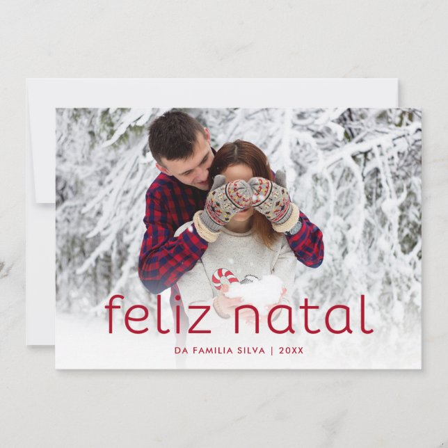 Simple and Fun Red | Feliz Natal Christmas Photo Holiday Card (Front)
