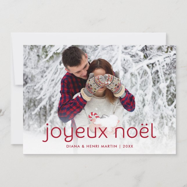 Simple and Fun Red | Joyeux Noel Christmas Photo Holiday Card (Front)