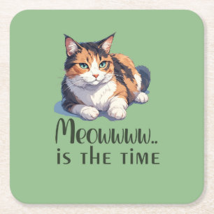 Simple And Funny Cat coaster on Green Background