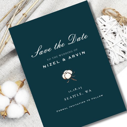 Simple and Minimalist Cotton Green Elegant Save The Date