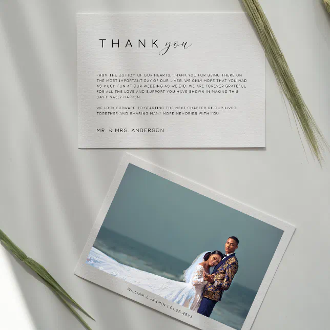 Simple and Minimalist Photo Script Wedding Thank You Card | Zazzle