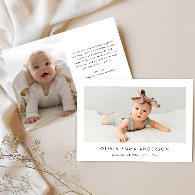 Simple and Minimalist Two Photo Birth Announcement (Creator Uploaded)