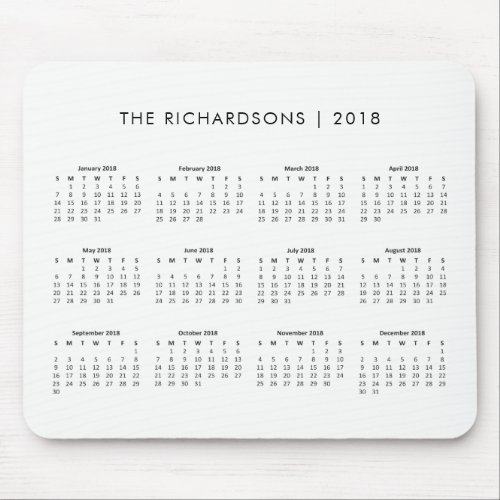 Simple and Modern Black and White 2018 Calendar Mouse Pad