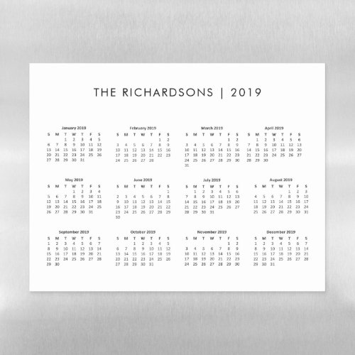 Simple and Modern Black and White 2019 Calendar Magnetic Dry Erase Sheet