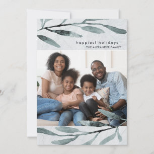 Simple and Modern Blue Botanical Photo Holiday Card