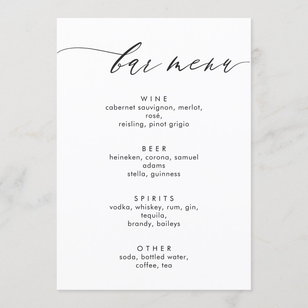 Simple and Modern Calligraphy Bar Menu | Zazzle