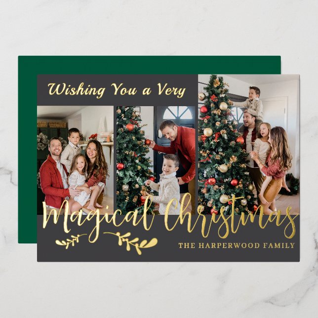  Simple and Modern Christmas Family Photo Collage Foil Holiday Card (Front/Back)