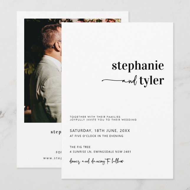 Simple and modern contemporary photo wedding invit invitation (Front/Back)