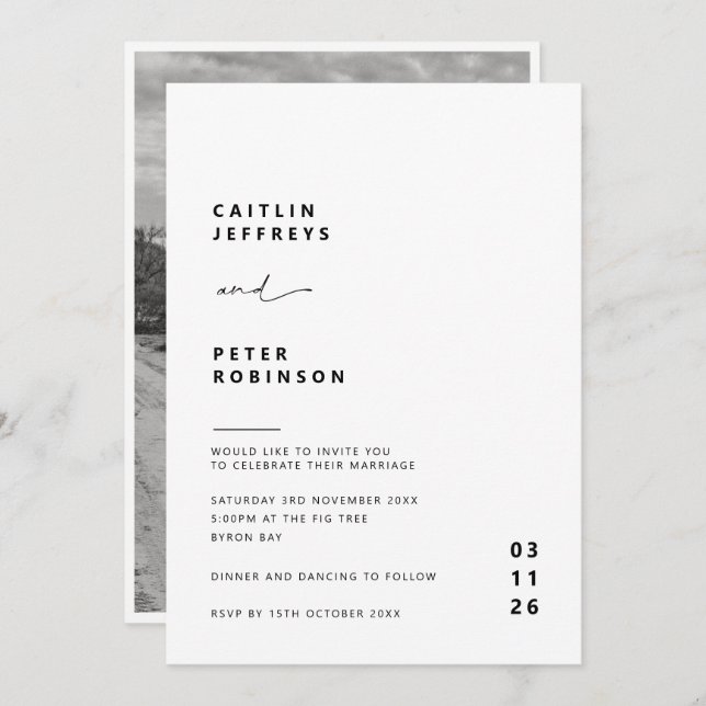 Simple and modern contemporary wedding invitation (Front/Back)