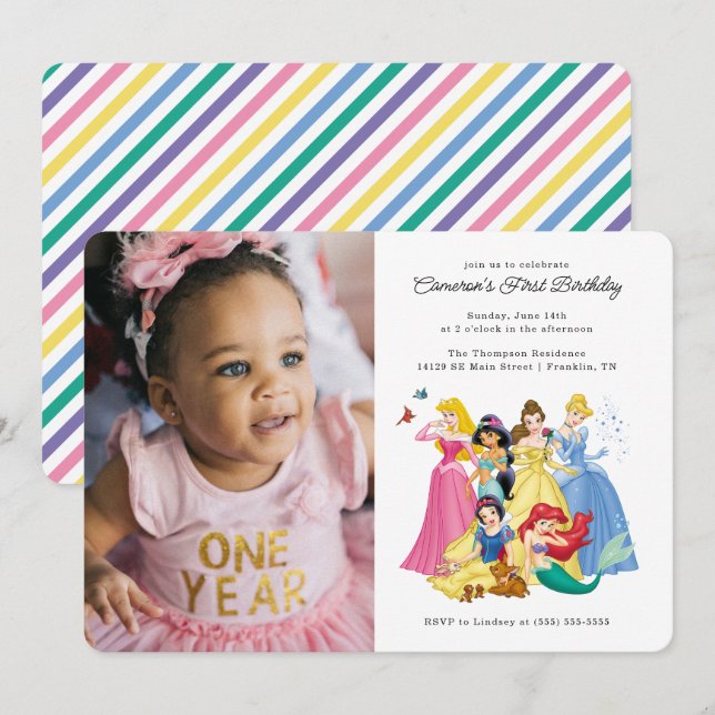 Simple and Modern Disney Princess Birthday - Photo Invitation (Front/Back)