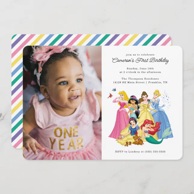 Simple And Modern Disney Princess Birthday Photo Invitation Zazzle