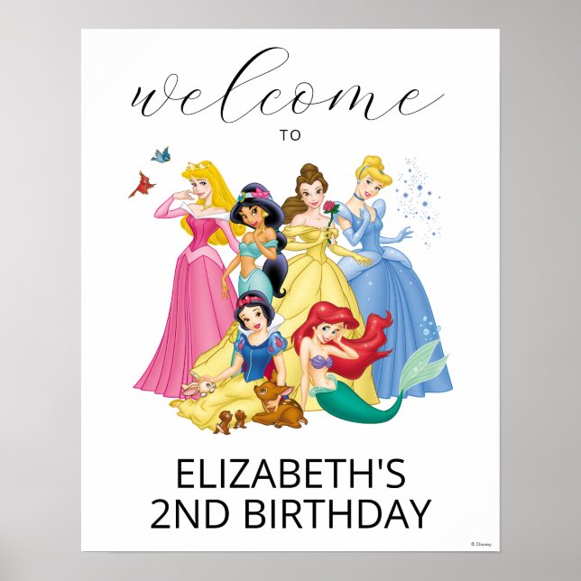 Simple and Modern Disney Princess Birthday Welcome Poster (Front)