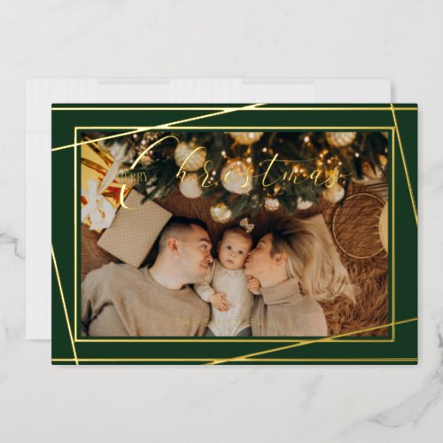 Simple and Modern Green Merry Christmas Foil Holiday Card