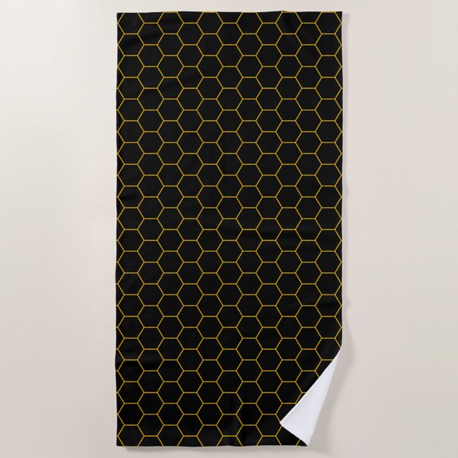 Simple and modern Honeycomb pattern black yellow Beach Towel (Front)
