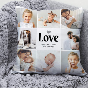 Simple and Modern   Love Photo Collage Throw Pillow