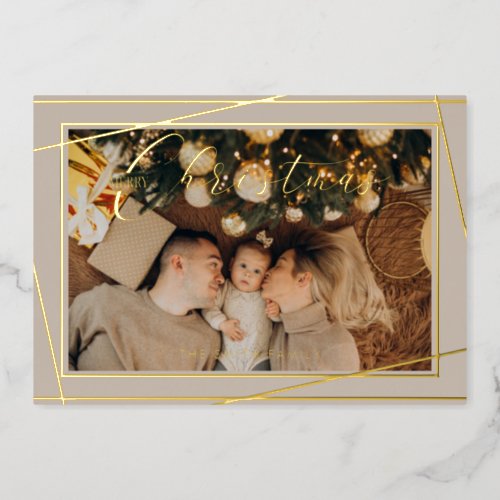 Simple and Modern Merry Christmas Photo  Foil Holiday Card