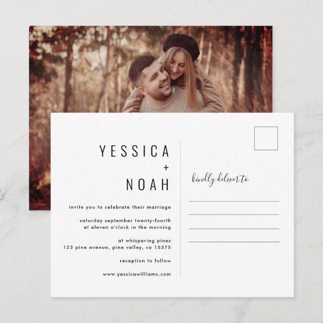 Simple and modern minimalist wedding photography invitation postcard (Front/Back)