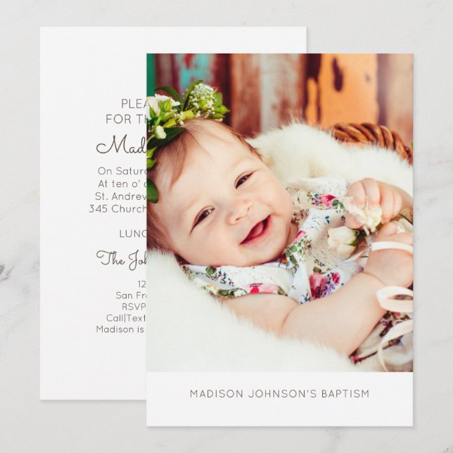 Simple and Modern Photo Baptism Party Invitation (Front/Back)