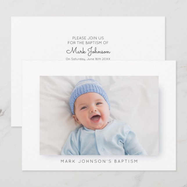 Simple and Modern Photo Baptism Party Invitation (Front/Back)